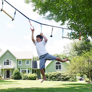 Children Climbing Rope Ninja Line Obstacle Training
