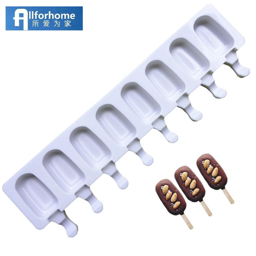 Allforhome 8/4/1 Hole Silicone Ice Cream Mould Ice Cube Tray Popsicle Barrel Diy Mold Dessert Ice Cream Mold with Popsicle Stick