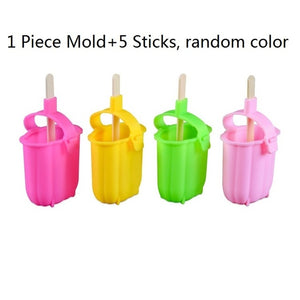 Allforhome 8/4/1 Hole Silicone Ice Cream Mould Ice Cube Tray Popsicle Barrel Diy Mold Dessert Ice Cream Mold with Popsicle Stick
