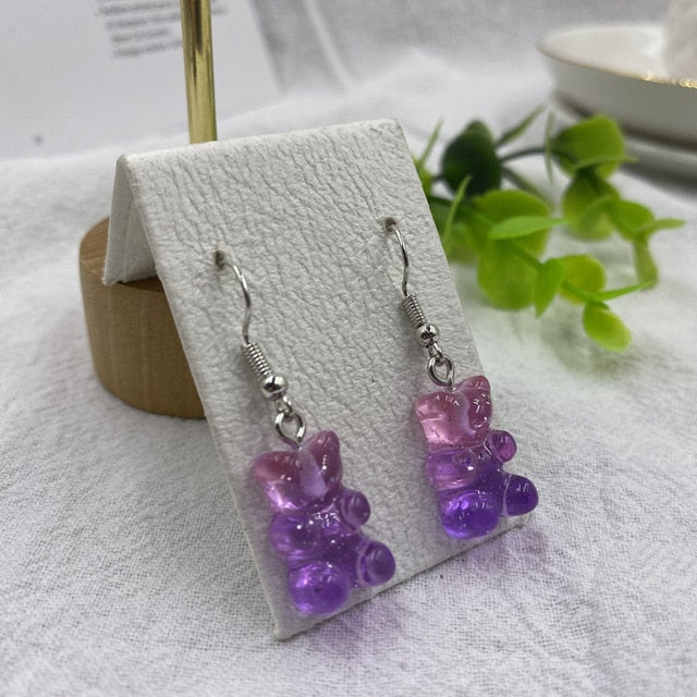Cartoon Cute Resin Earrings  Colorful Animal Bear