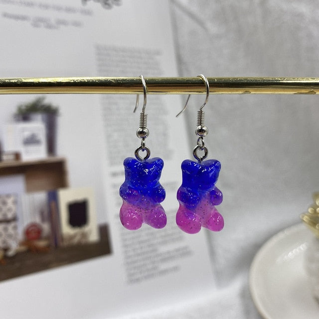 Cartoon Cute Resin Earrings  Colorful Animal Bear