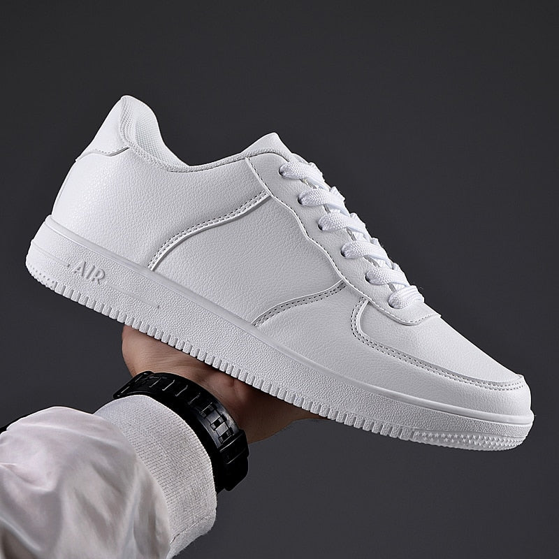 Autumn 2020 Leather Men's Sneakers White Breathable Casual Men Shoes Big Size 49 Black Man Vulcanized Shoes Zapatillas Hombre